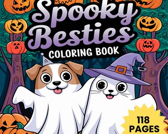 Spooky Besties Coloring Book: 118 Funny Halloween Monsters (PDF Download)
