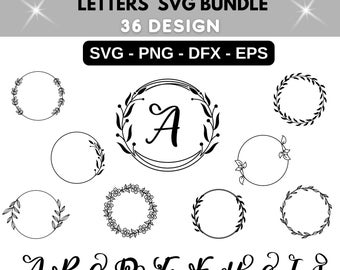 Wreath Frame SVG Bundle : 36 Design Hand Drawn Letters (Digital Download)