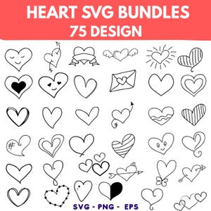 Heart Svg Bundle, Heart Doodle Svg, Hand Drawn Heart Svg, Valentine Day Heart, Instant Download,Love Svg, Love Clipart, Cut Files For Cricut