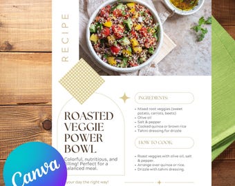 Minimalist Recipe Card Template: Editable Canva Design (US Letter & A4) (Digital Download)