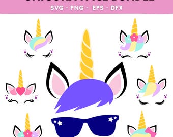 Unicorn Face SVG Bundle: Birthday Party Clipart (Digital Download)
