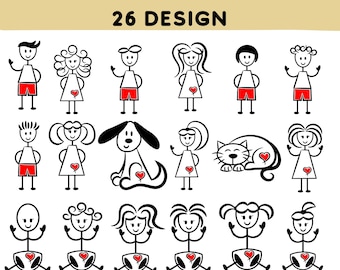 Stick Figure-clipartbundel: handgetekende mensen, png (digitale download)