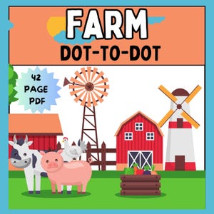 Farm Animals Dot to Dot Coloring Book: 42 Page Kids Activity (Instant PDF Download)