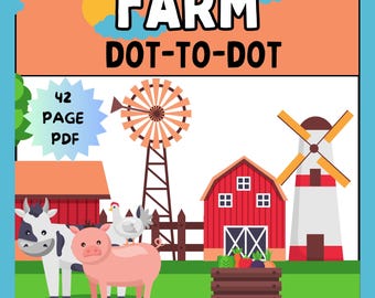 Farm Animals Dot to Dot Coloring Book: 42 Page Kids Activity (Instant PDF Download)