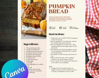 Editable Recipe Card Template: Minimalist Design, US Letter & A4 (Canva Digital Download)
