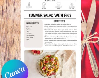 Modern Recipe Card Template: Editable Canva Design (US Letter & A4) (Digital Download