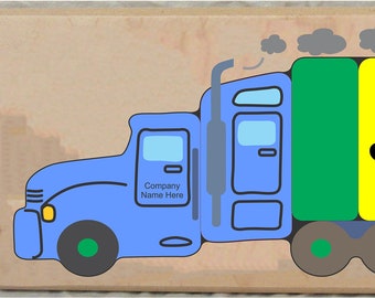 Personalized Name Puzzle on an 18 Wheeler Semi Truck Theme.  An educational toy for preschool toddler children to learn their name & colors.