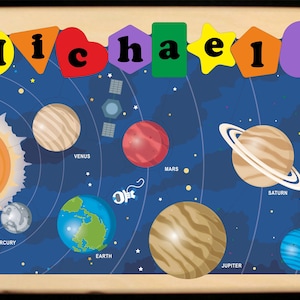 Personalized Name Solar System Puzzle - Children learn the planets, colors, shapes, and their letters to their name.