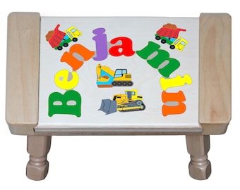 Personalized Name Puzzle Stool, Construction Theme, Educational Toy