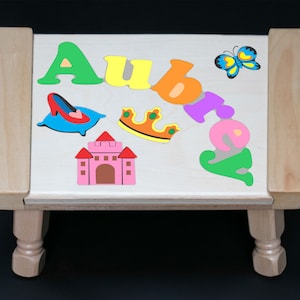 Custom Name Puzzle Princess Theme Pastel Step Stool...An educational toy puzzle stool for preschool toddler children to learn their name.