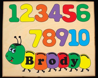 Personalized Name Puzzle Number Worm Theme.  An educational toy puzzle teaching your preschool toddler children their numbers, colors, name.