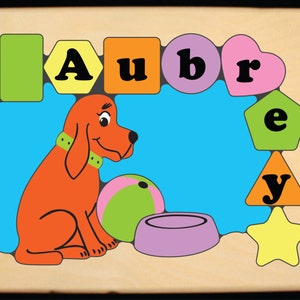 Personalized Name Puzzle Dog Theme.  Learning shapes, colors & name is educational for a preschool  toddler children. Teaching kids is fun