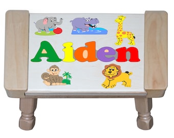Custom Name Puzzle Stool, Jungle Animals Theme, Educational Toddler Toy