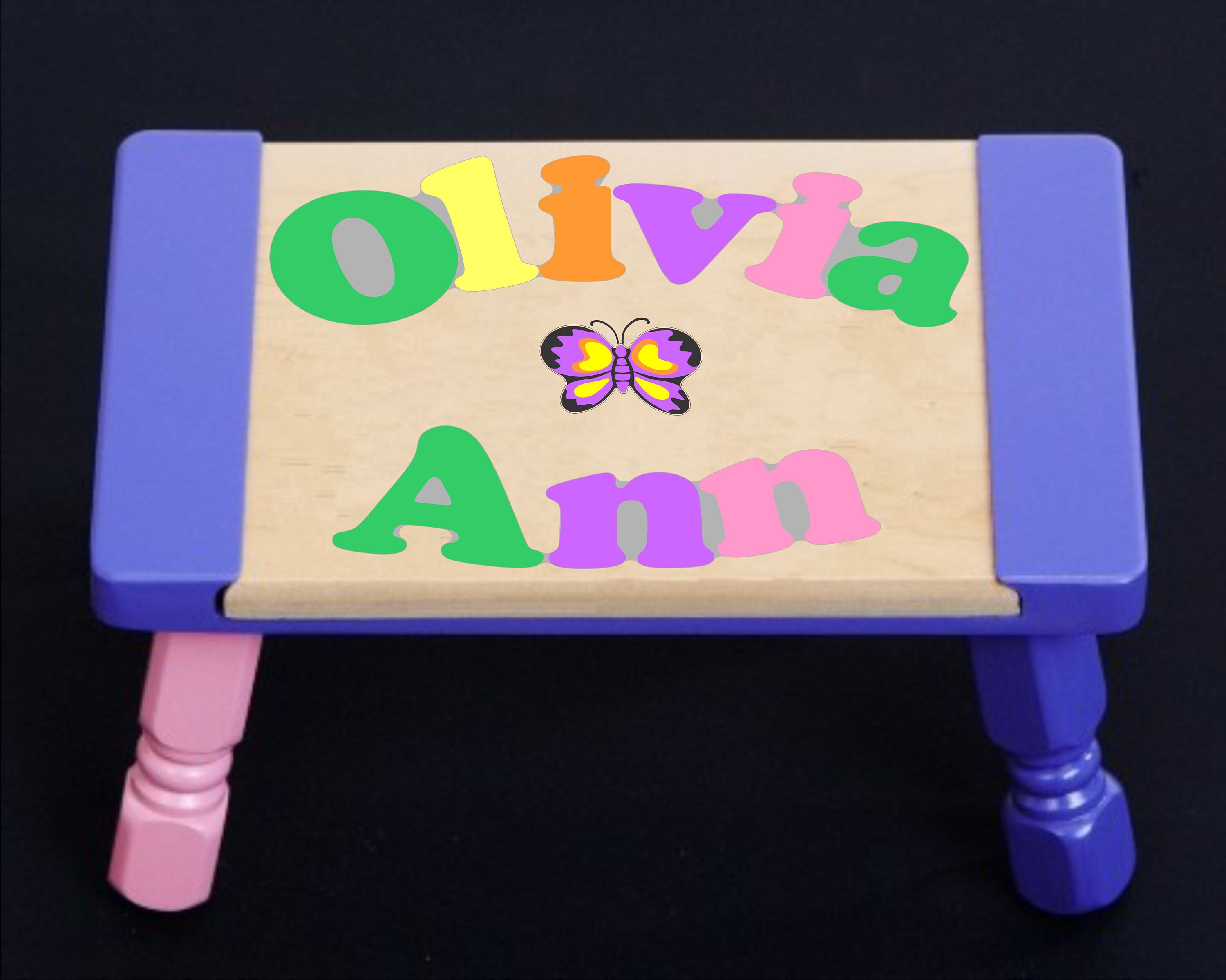 Custom 2 Name Puzzle Stool in Pastel Colors With a Heart or