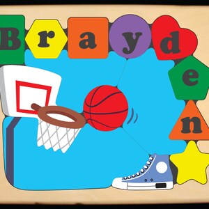 Personalized Name Puzzle Basketball Sport Theme.  Teaching their name with this puzzle is educational for your preschool toddler children.
