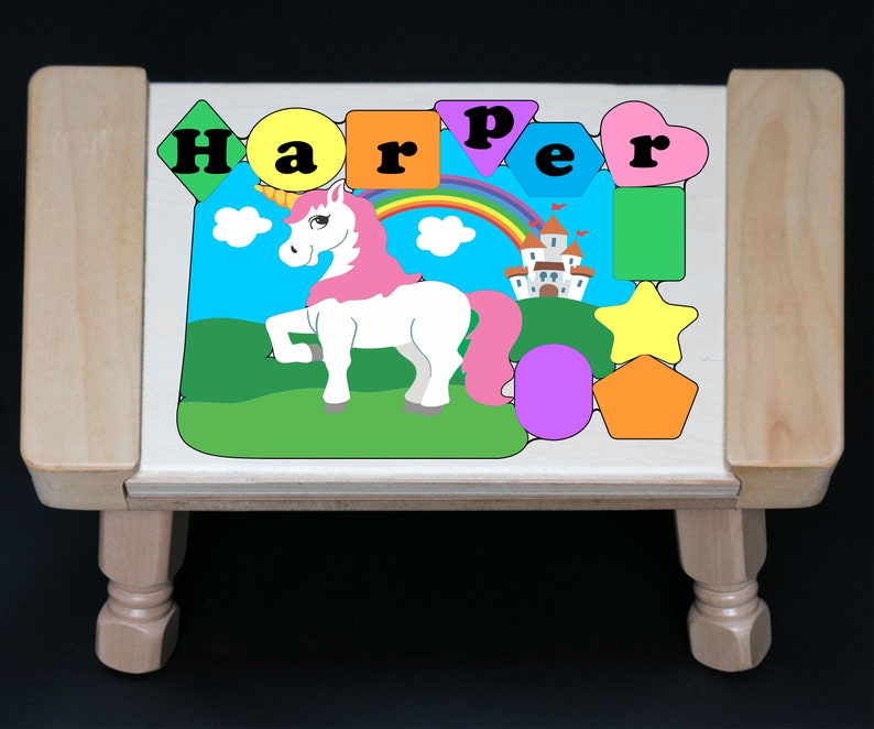 Personalized Name Puzzle Stool Unicorn Theme Pastel An Educational Toy Puzzle Teaching Your Preschool Toddler Children Shapes Colors Name Games Puzzles Puzzles Vadel Com