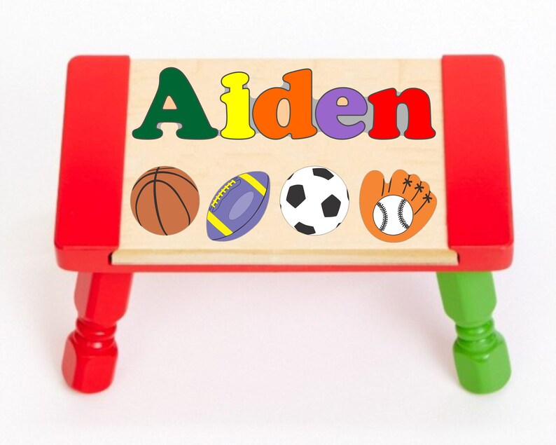 Custom Name Puzzle Sports Theme Puzzle Step Stool...Educational puzzle stool for a preschool toddler children to learn their name & colors. image 5