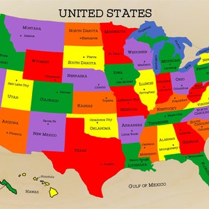 US Landkartenpuzzle. Lernspielzeug Puzzle zum Lernen und Lehren von Vorschulkindern der Geographie der Bundesländer und der Hauptschulen.