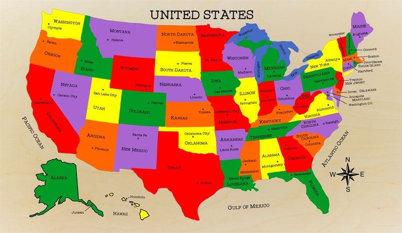 US Map Puzzle. Educational toy puzzle for learning and teaching preschool elementary school children their geography of states and capitals. image 2