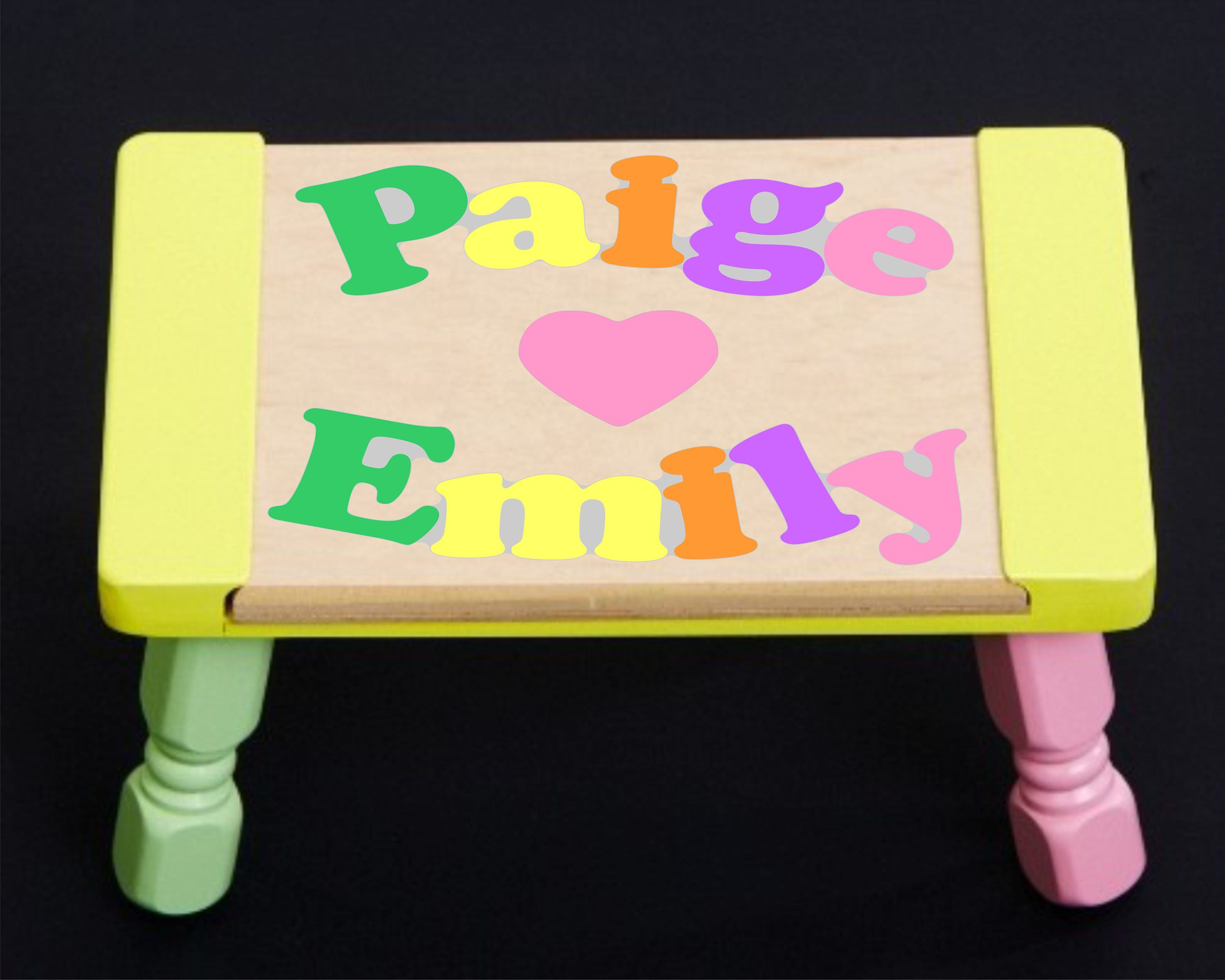 Custom 2 Name Puzzle Stool in Pastel Colors With a Heart or