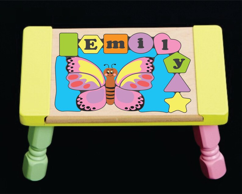 Personalized Name Puzzle Wooden Step Stool Pastel Butterfly Theme ...