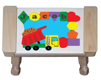 Personalized Name Puzzle Stool, Dump Truck Construction Toy, Educational Learning Aid