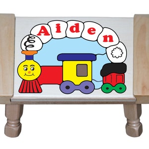 Personalized Name Puzzle Step Stool Train Theme. All aboard for preschool toddler children to learn their name & colors.  Educational Toy!