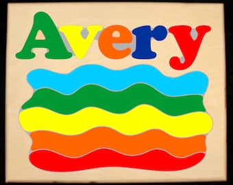 Custom Name Puzzle Rainbow in Primary or Pastel.  An educational toy puzzle for preschool toddler children to learn their name and colors.