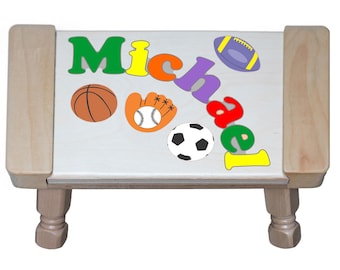 Custom Name Puzzle Sports Theme Puzzle Step Stool...Educational puzzle stool for a preschool toddler children to learn their name & colors.