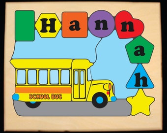 Personalized Name Puzzle School Bus Theme -Preschool Toddler Children learn their name, shapes, colors. Teaching a child is so educational!