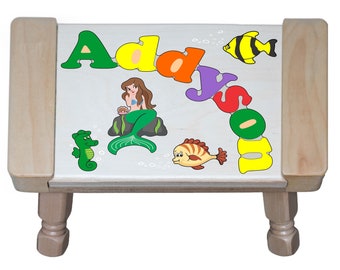 Custom Name Puzzle Stool Mermaid Theme Primary...An Educational toy puzzle for preschool toddler children to learn their name and colors.