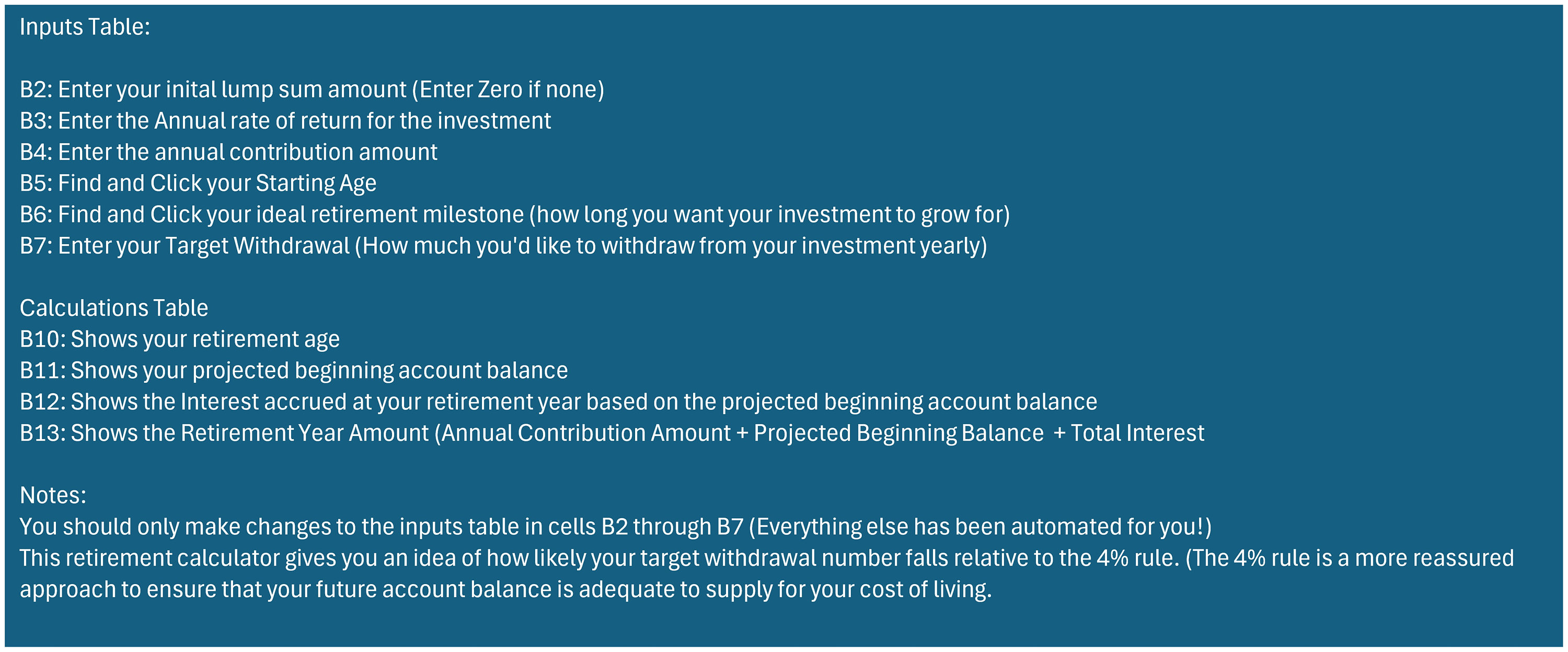 Simple Retirement Calculator | Excel Template for Compound Interest