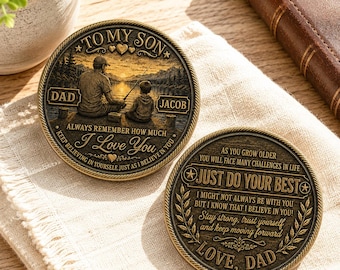 Custom Father to Son Challenge Coin, Personalized Dad Gift for Son, Inspirational Keepsake Coin, Graduation Gift for Son, Meaningful Gift