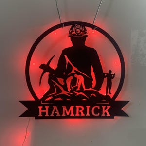 Personalized Coal Mining Metal Wall Art With LED Lights, Custom Coal Miner Name Metal Signs, Coal Mining Man Cave Metal Wall Led Sign Decor