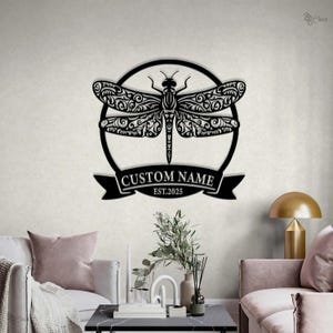Custom Dragonfly Metal Wall, Dragonfly Wall Decor, Dragonfly gift, Metal dragonfly, Engraved sign,Dragonfly name,Gift for mom,Dragonfly Sign