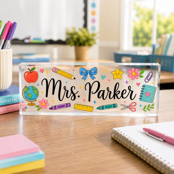 Personalized Teacher Name Plate, Custom Acrylic Desk Sign, Classroom Name Sign, Teacher Appreciation Gift, Back to School Teacher Gift