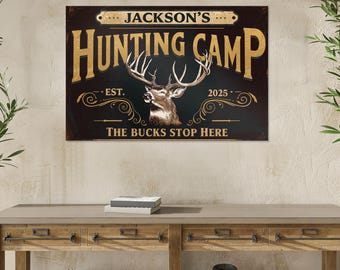 Personalized Hunting Camp Sign Decor Wall | Gift For Hunter | Hunting Sign Wall Art | Hunting Deer Art | Custom Hunting Sign | Deer Antler