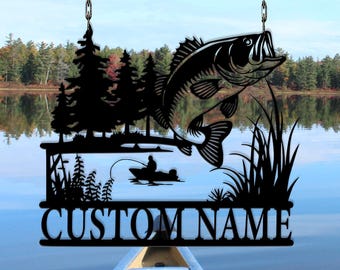 Custom Largemouth Bass Fish Metal Sign Wall Art, Bass Fishing Name Sign, Fish Pole Decoration, Lake House Fishing Wall Art, Fishing Dad Gift
