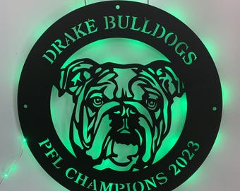 Custom English Bulldog Metal Sign with LED Lights, Personalized Bulldog Metal Wall Art, English Bulldog Name Round Metal Sign Art, Home Gift