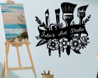 Custom Art Studio Sign Metal, Painting Metal Wall Art, Artist Name Sign, Art Teacher Gift, Artist Tools Metal Sign, Drawing Lover Gift Decor