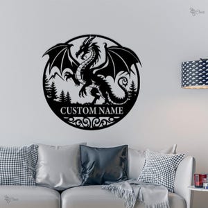 Custom Dragon Metal Sign, Personalized Dragon Name Sign, Gothic Dragon Metal, Gothic wall sign, Dragon sign, Gift for son, Dragon lover gift