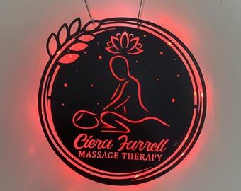 Personalized Massage Therapist Metal Sign with LED Lights, Massage Therapy Metal Wall Decor, Therapist Spa Name Sign, Therapist Office Metal