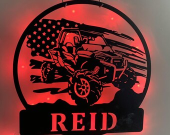 Personalized US Monogram Metal Wall Art LED Light,Custom All-Terrain Vehicle Metal Name Sign,US Quad Dirt Bike Metal Wall Sign, Gift for dad