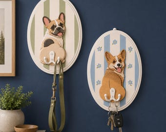 Crochet mural personnalisé en bois pour laisse d'animal de compagnie, crochet mural personnalisé avec le nom de votre chien ou chat, support pour laisse et collier d'animal de compagnie, organisateur mural