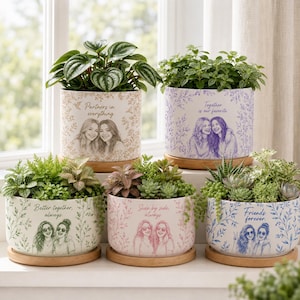 Custom Photo Pencil Sketch Plant Pot, Personalized Portrait Flower Pot, Custom Face Planter, Memorial Gift, Couple Gift, Best Friend Gift