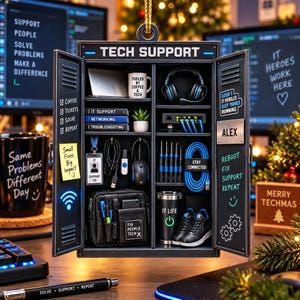 Personlig julgransprydnad för teknisk support, julgransprydnad för skåp med namn, IT-specialist, present till datatekniker och systemadministratör