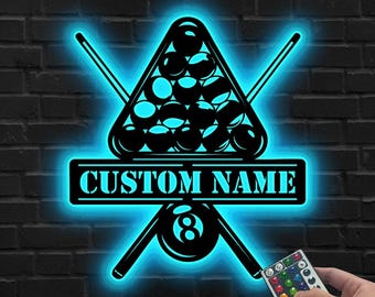 Custom Billiards LED Sign, Personalized Pool Room Wall, Billiard art, Billiard sign, LED Wall Billiards Decor, Billiard Room Sign, Dad Gift