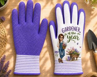 Personalized Coated Grip Gardening Gloves, Gardener Of The Year, Custom Garden Gift, Gardening Gift For Mom, Plant Lady