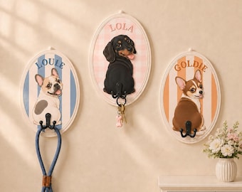 Personalisierter Hundeleinenhalter, Namensschild für Hunde, 3D-Hundeleinenhaken aus Holz, Geschenk für Hundebesitzer