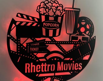 Personalized  Movie Theaters Home Cinema Metal Sign With LED Light, Custom Cinema Led Metal Wall Art, Family Cinema Movie Theater Metal Name